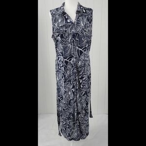 Talbots Petite Shirt Dress Button Front Tie Waist Tropical Stretch Knit Size XLP